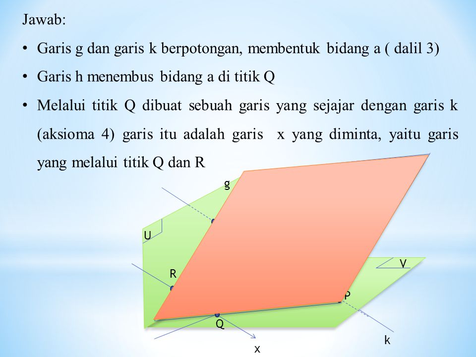 Garis g dan garis k berpotongan, membentuk bidang a ( dalil 3)