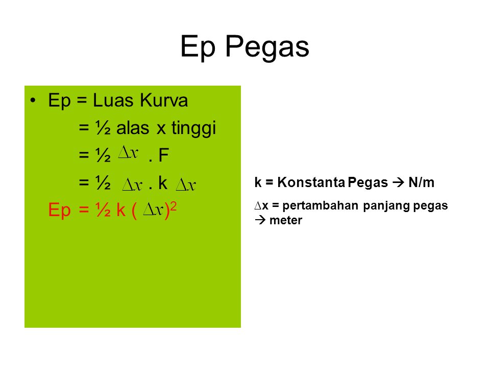 Ep Pegas Ep = Luas Kurva = ½ alas x tinggi = ½ . F = ½ . k