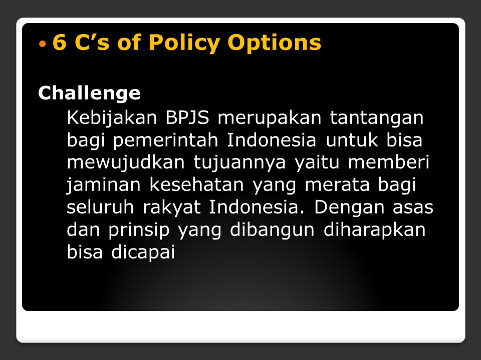 6 C’s of Policy Options Challenge
