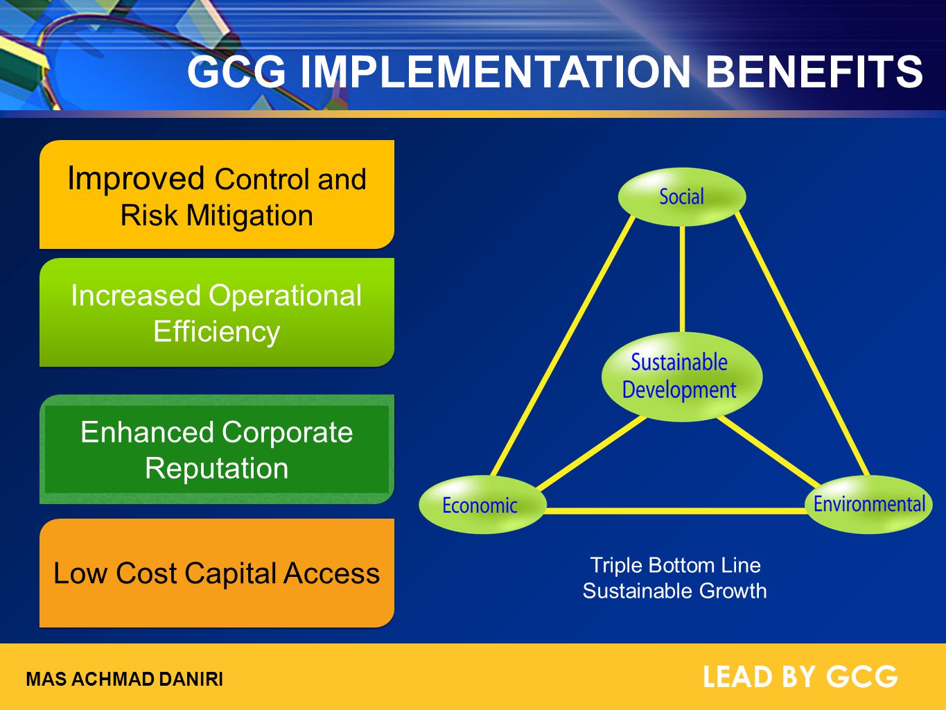 GCG IMPLEMENTATION BENEFITS