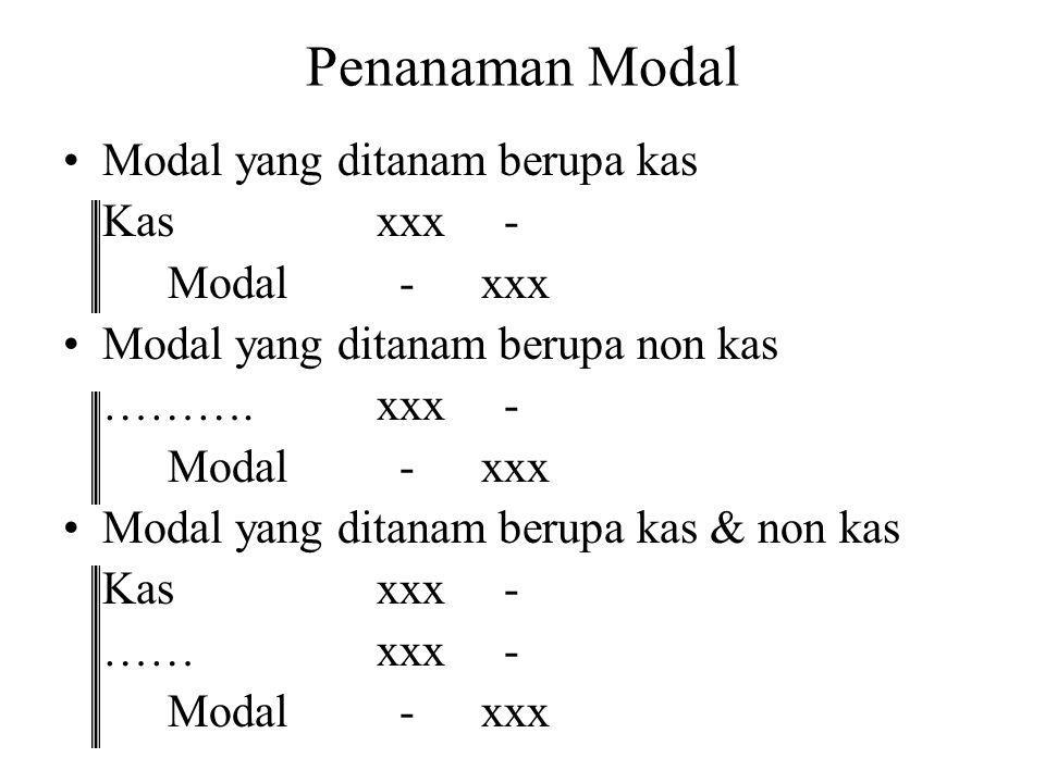 Penanaman Modal Modal yang ditanam berupa kas Kas xxx - Modal - xxx