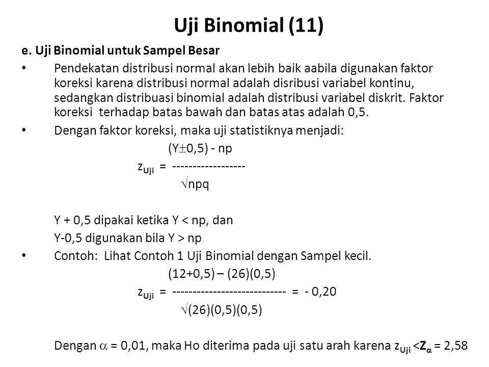 Uji Binomial (11) e. Uji Binomial untuk Sampel Besar