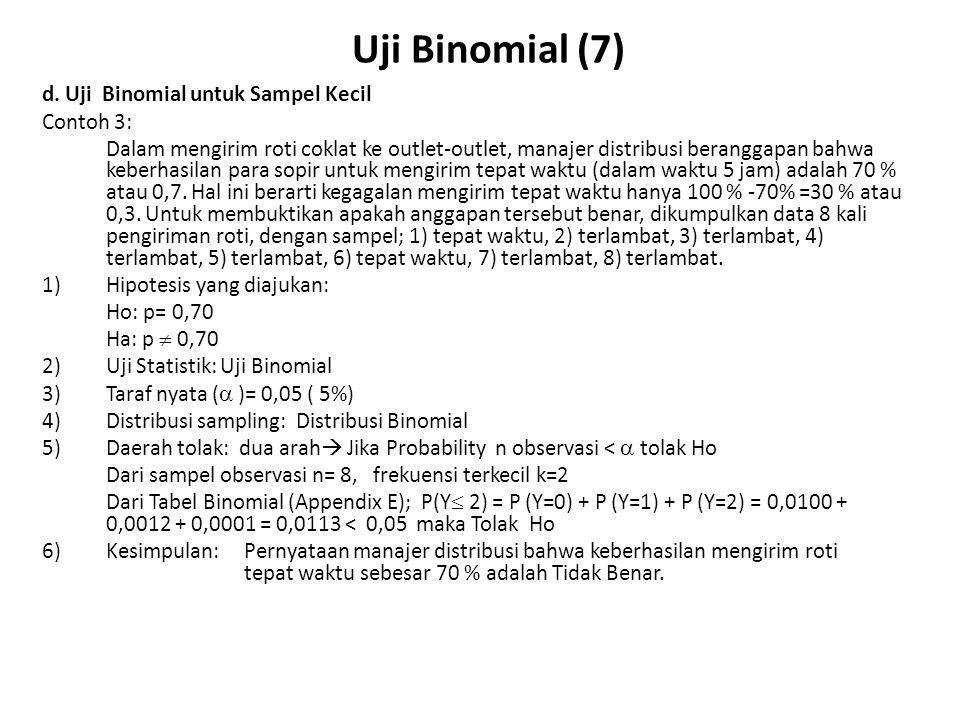 Uji Binomial (7) d. Uji Binomial untuk Sampel Kecil Contoh 3: