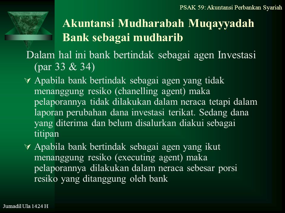 Akuntansi Mudharabah Muqayyadah Bank sebagai mudharib
