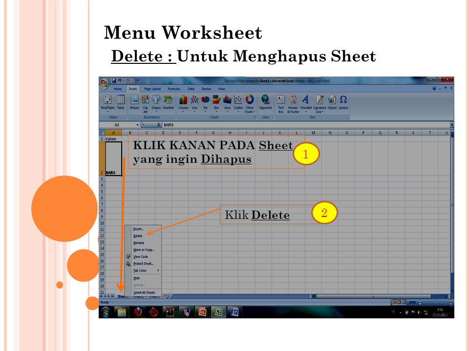 Menu Worksheet Delete : Untuk Menghapus Sheet