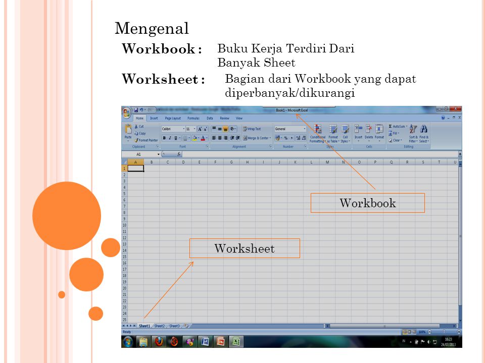 Mengenal Workbook : Worksheet : Buku Kerja Terdiri Dari Banyak Sheet
