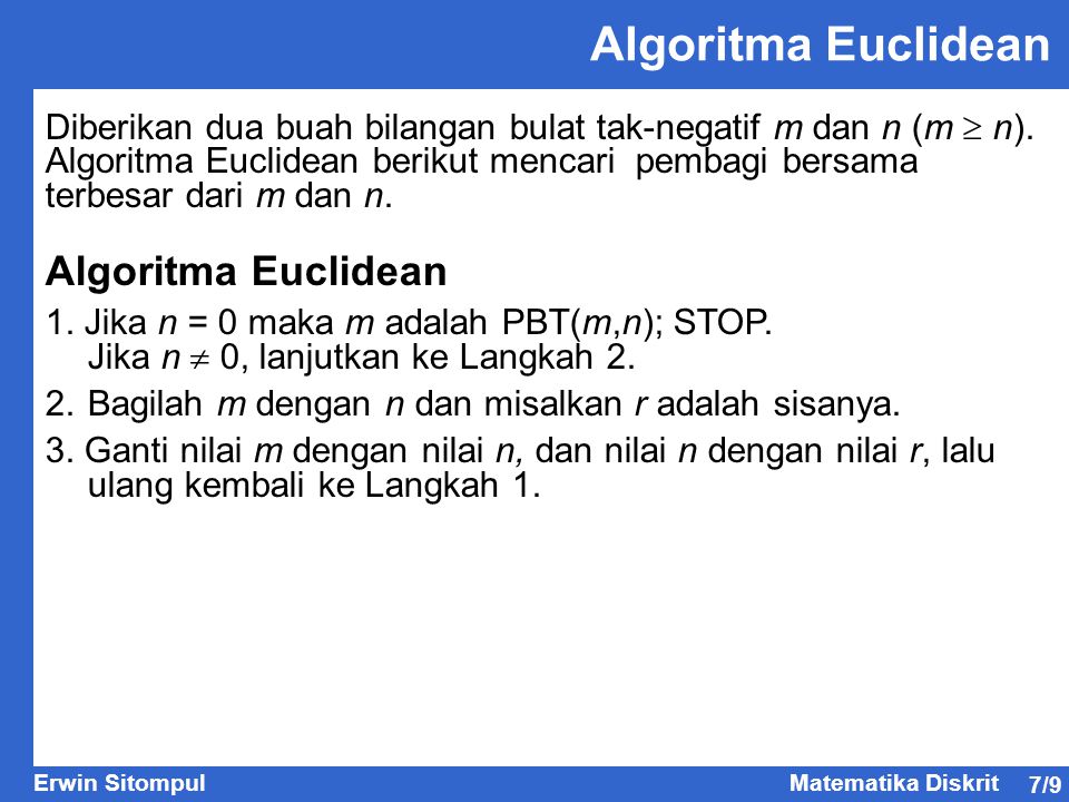 Algoritma Euclidean Algoritma Euclidean