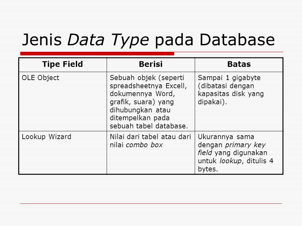 Jenis Data Type pada Database