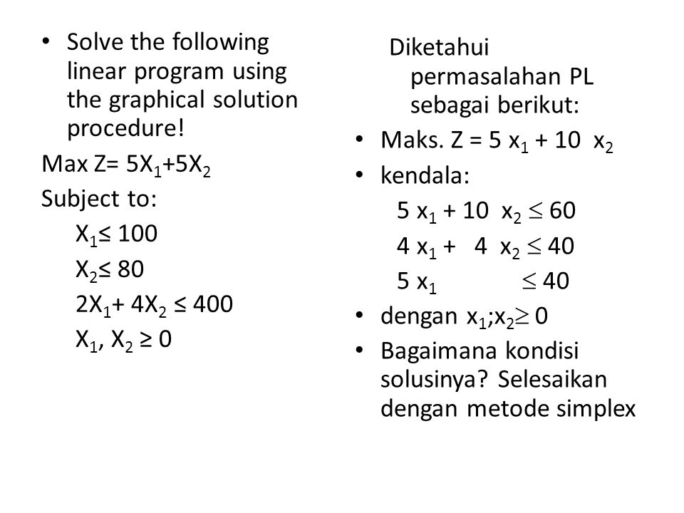 Solve the following linear program using the graphical solution procedure!