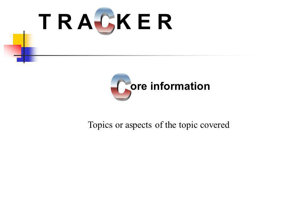 T R A K E R C C ore information Topics or aspects of the topic covered