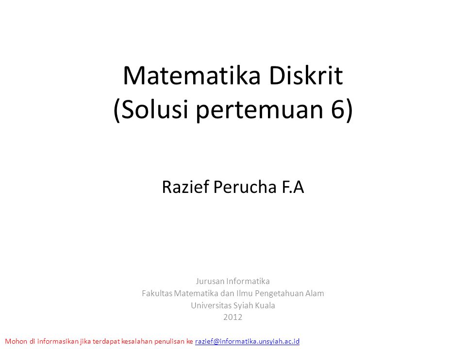Matematika Diskrit (Solusi pertemuan 6)