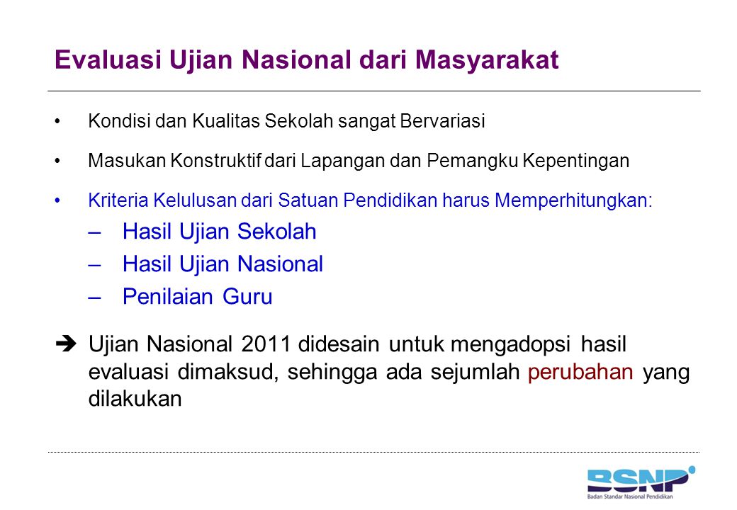 Perubahan Ujian Nasional 2011