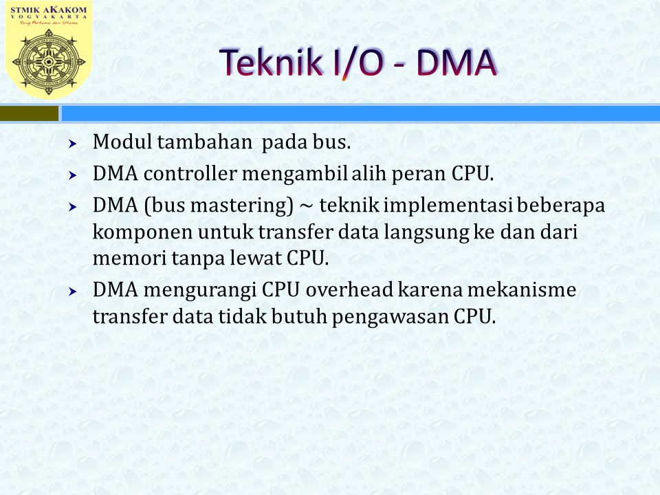 Teknik I/O - DMA Modul tambahan pada bus.