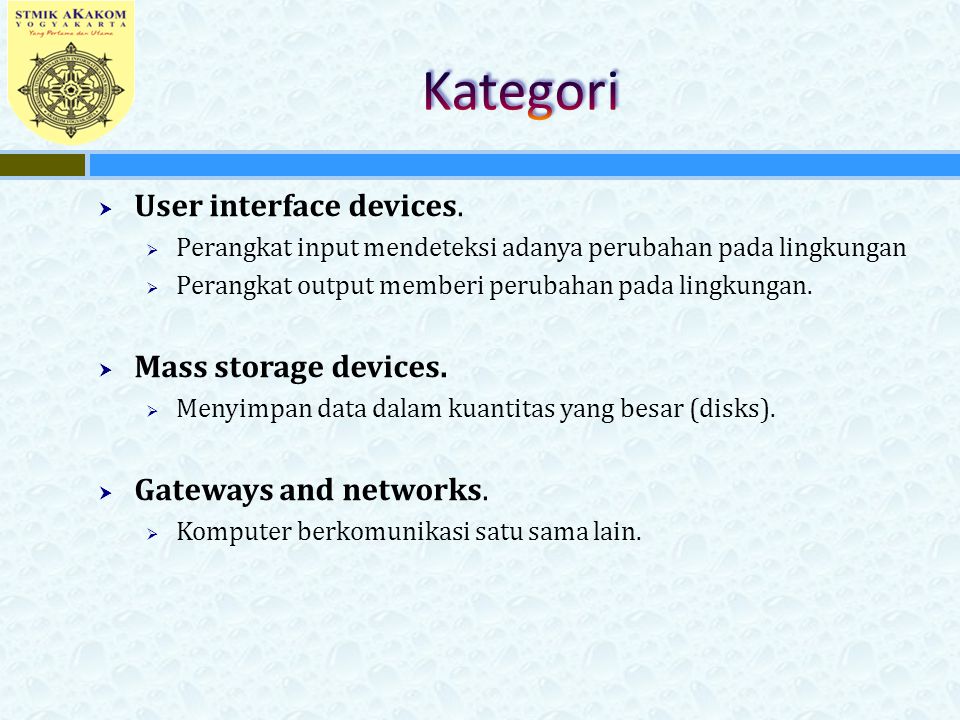 Kategori User interface devices. Mass storage devices.
