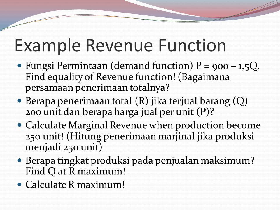 Example Revenue Function