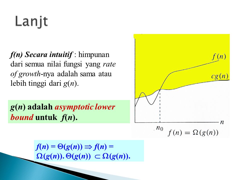 Lanjt g(n) adalah asymptotic lower bound untuk f(n).