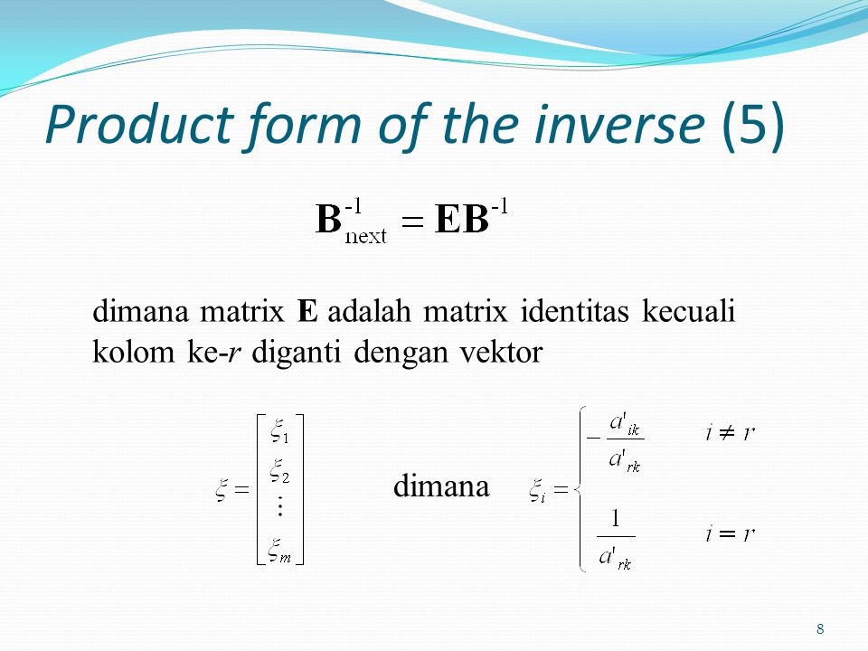 Product form of the inverse (5)