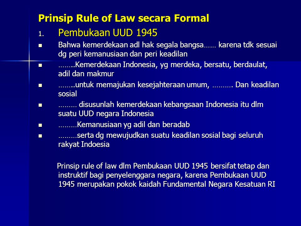 Prinsip Rule of Law secara Formal Pembukaan UUD 1945