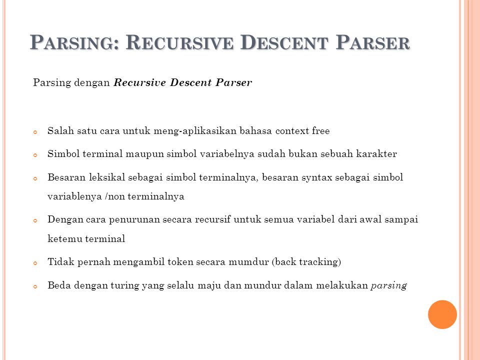 Parsing: Recursive Descent Parser