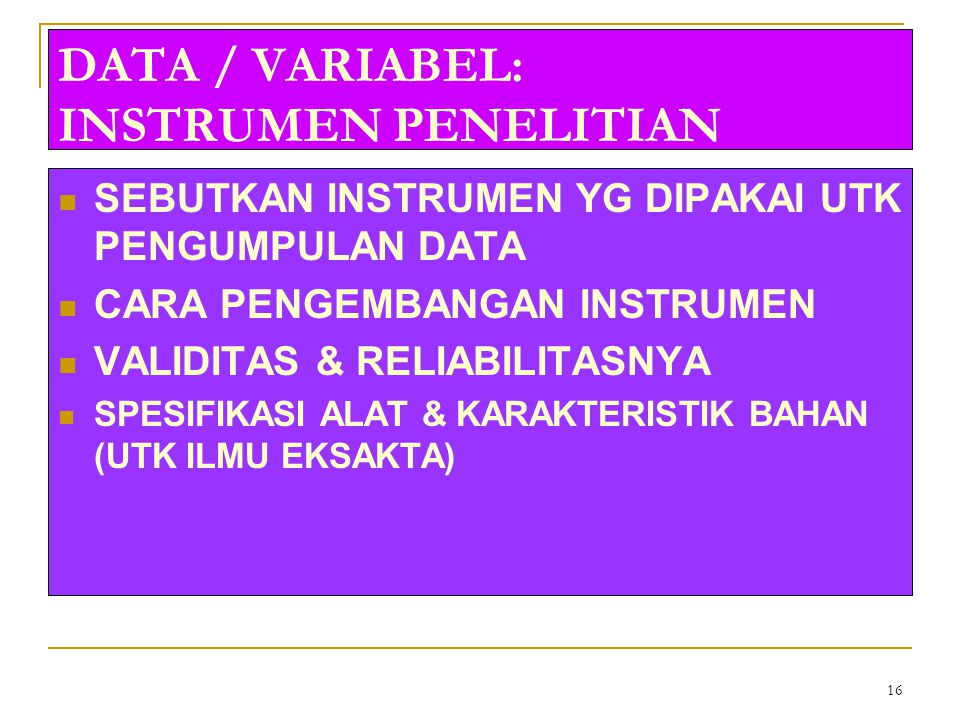 DATA / VARIABEL: INSTRUMEN PENELITIAN