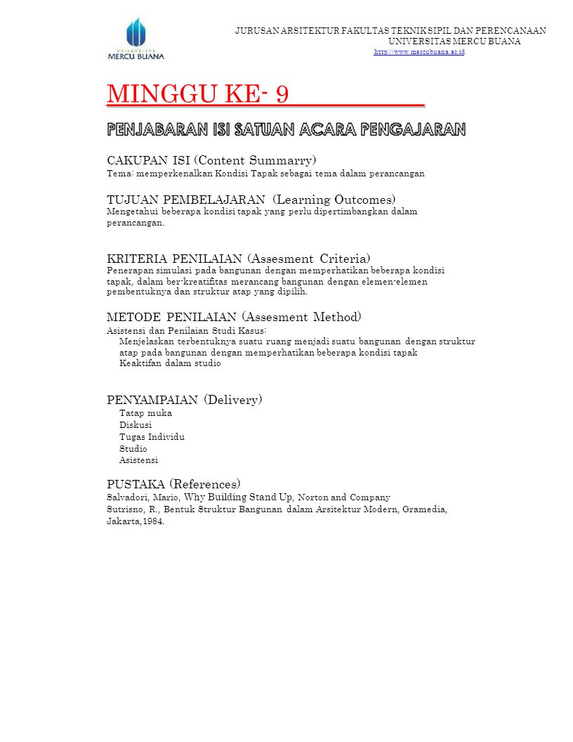 MINGGU KE- 9 CAKUPAN ISI (Content Summarry)