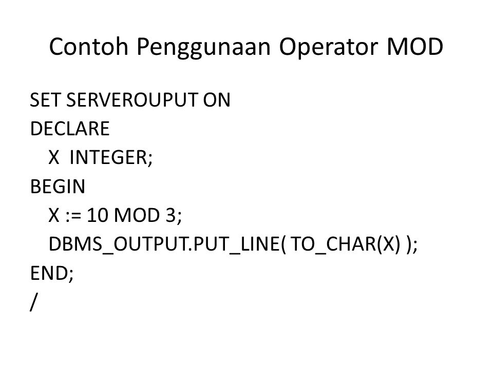 Contoh Penggunaan Operator MOD