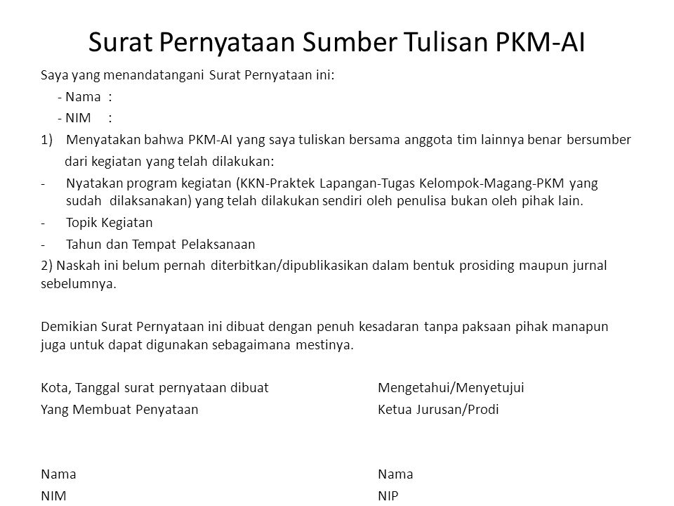 Surat Pernyataan Sumber Tulisan PKM-AI