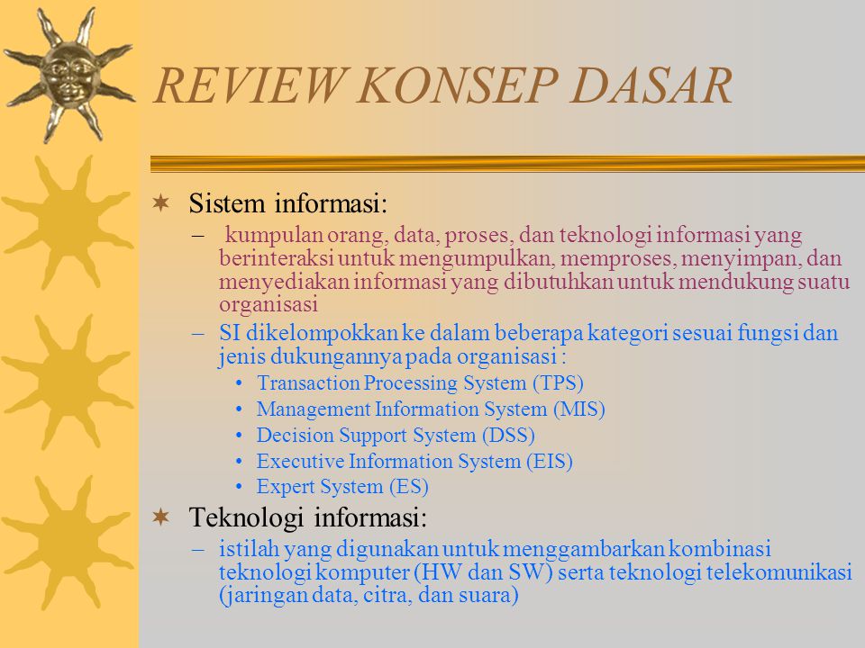 REVIEW KONSEP DASAR Sistem informasi: Teknologi informasi: