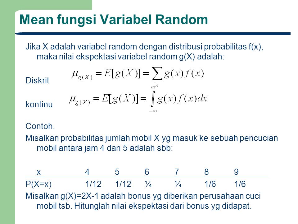 Mean fungsi Variabel Random