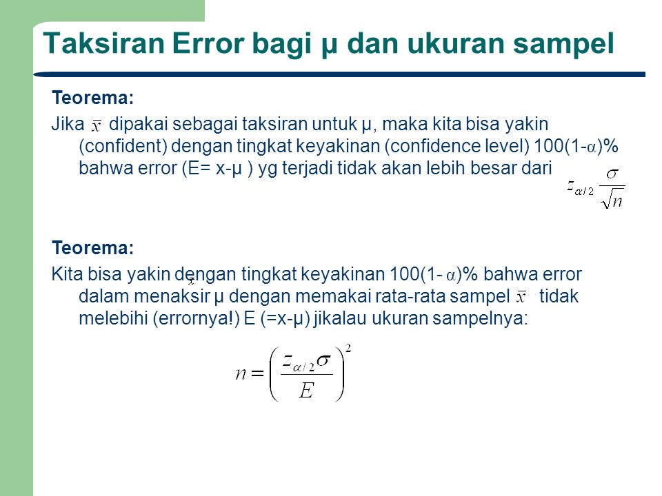 Taksiran Error bagi μ dan ukuran sampel