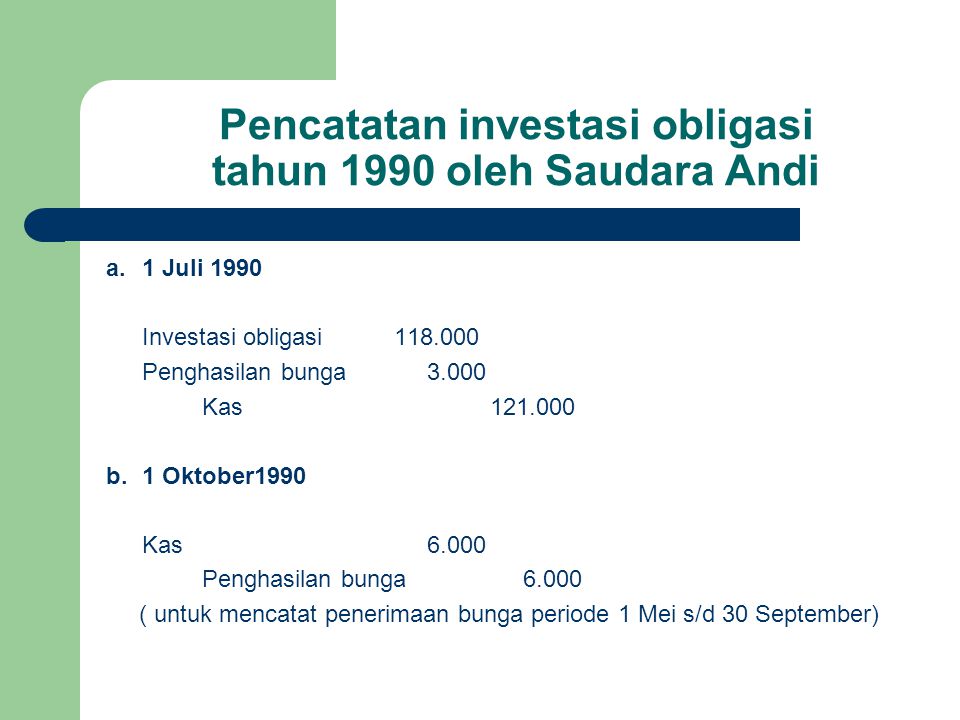 Pencatatan investasi obligasi tahun 1990 oleh Saudara Andi