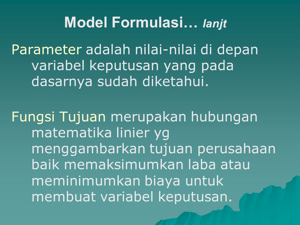 Model Formulasi… lanjt