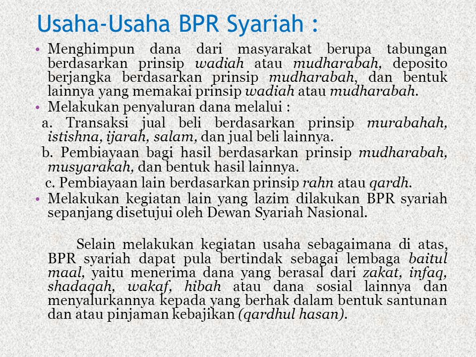 Usaha-Usaha BPR Syariah :