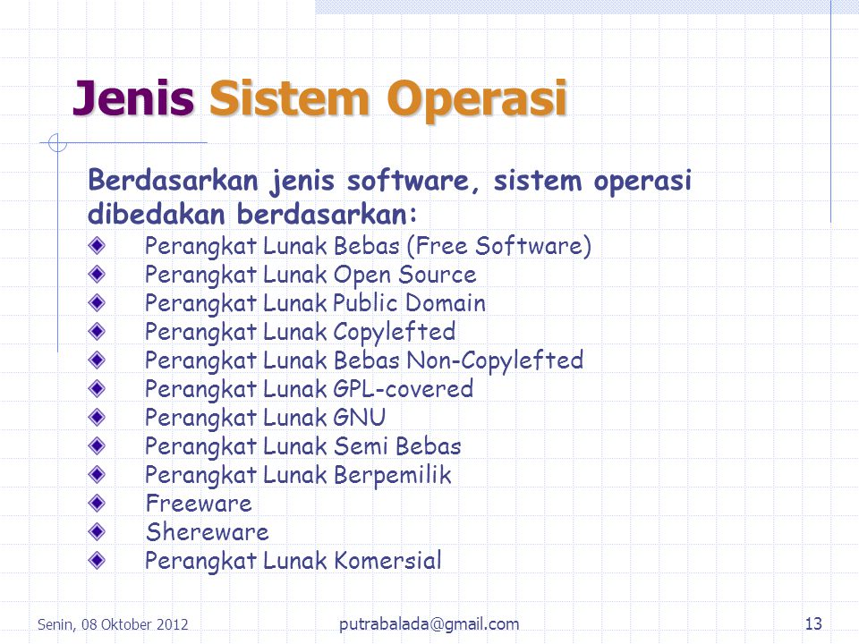 Jenis Sistem Operasi Berdasarkan jenis software, sistem operasi