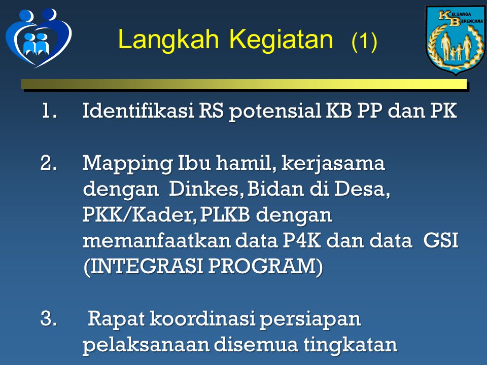 Langkah Kegiatan (1) Identifikasi RS potensial KB PP dan PK