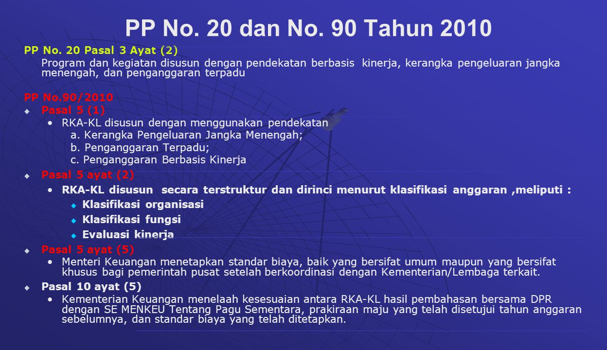PP No. 20 dan No. 90 Tahun 2010 PP No. 20 Pasal 3 Ayat (2)