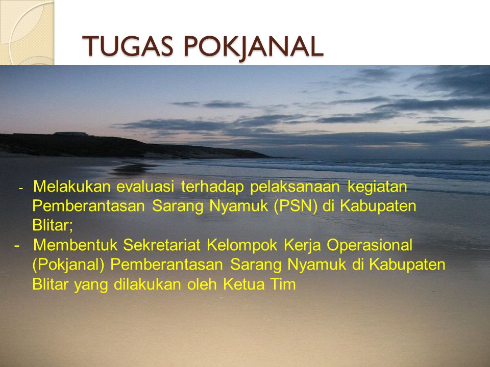 TUGAS POKJANAL Pemberantasan Sarang Nyamuk (PSN) di Kabupaten Blitar;