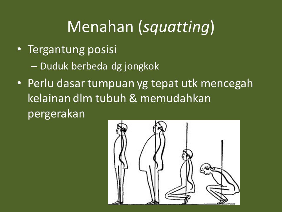 Menahan (squatting) Tergantung posisi