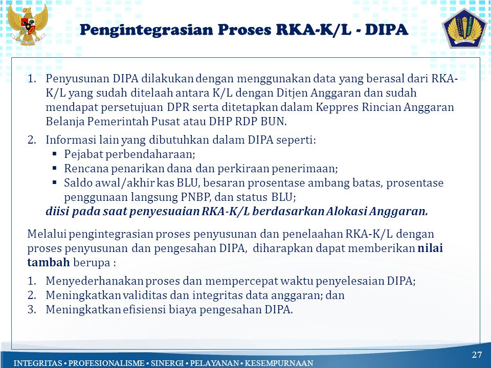 Pengintegrasian Proses RKA-K/L - DIPA