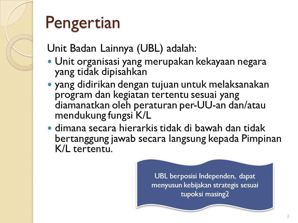Pengertian Unit Badan Lainnya (UBL) adalah: