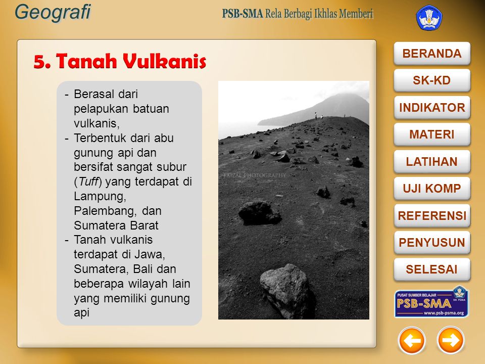5. Tanah Vulkanis Berasal dari pelapukan batuan vulkanis,