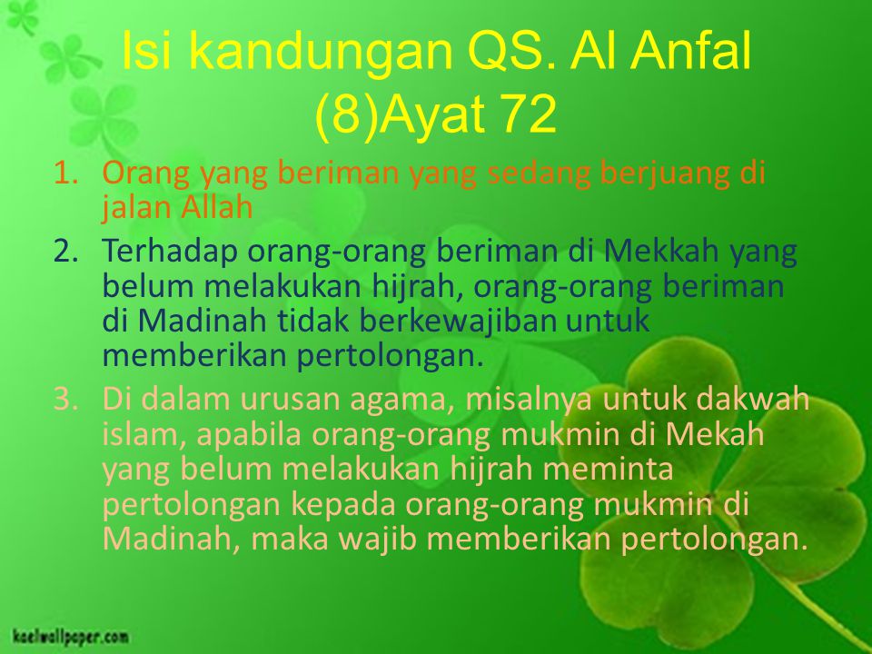 Isi kandungan QS. Al Anfal (8)Ayat 72