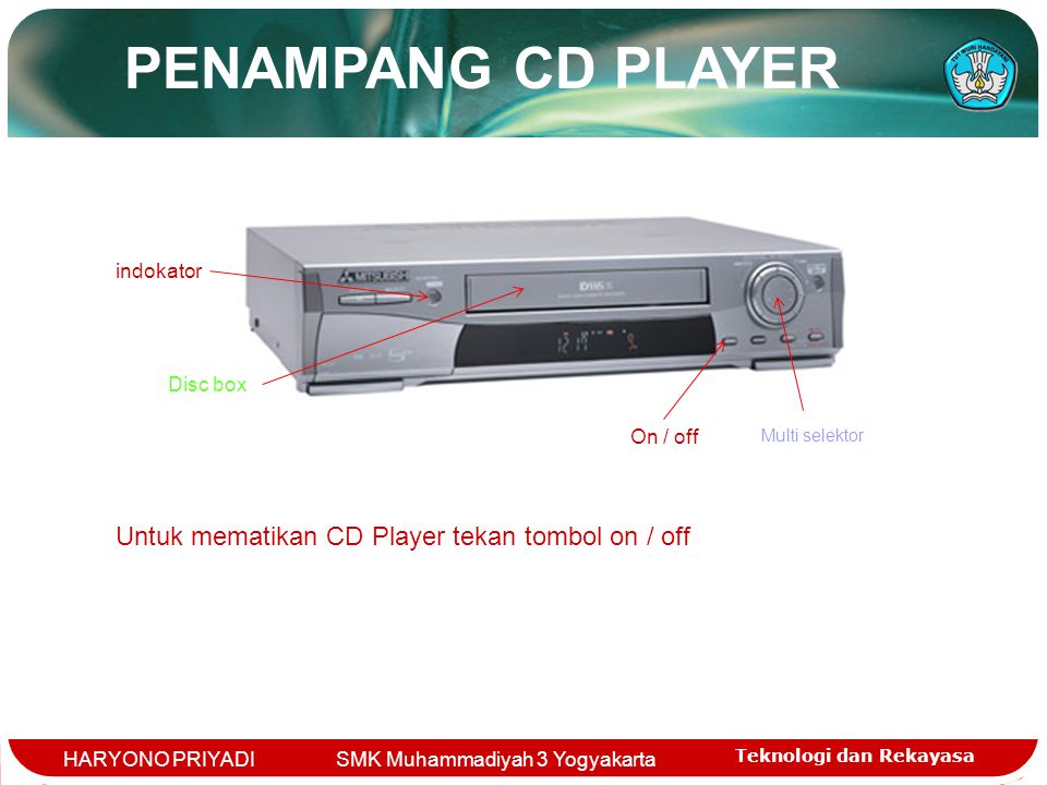 PENAMPANG CD PLAYER Untuk mematikan CD Player tekan tombol on / off