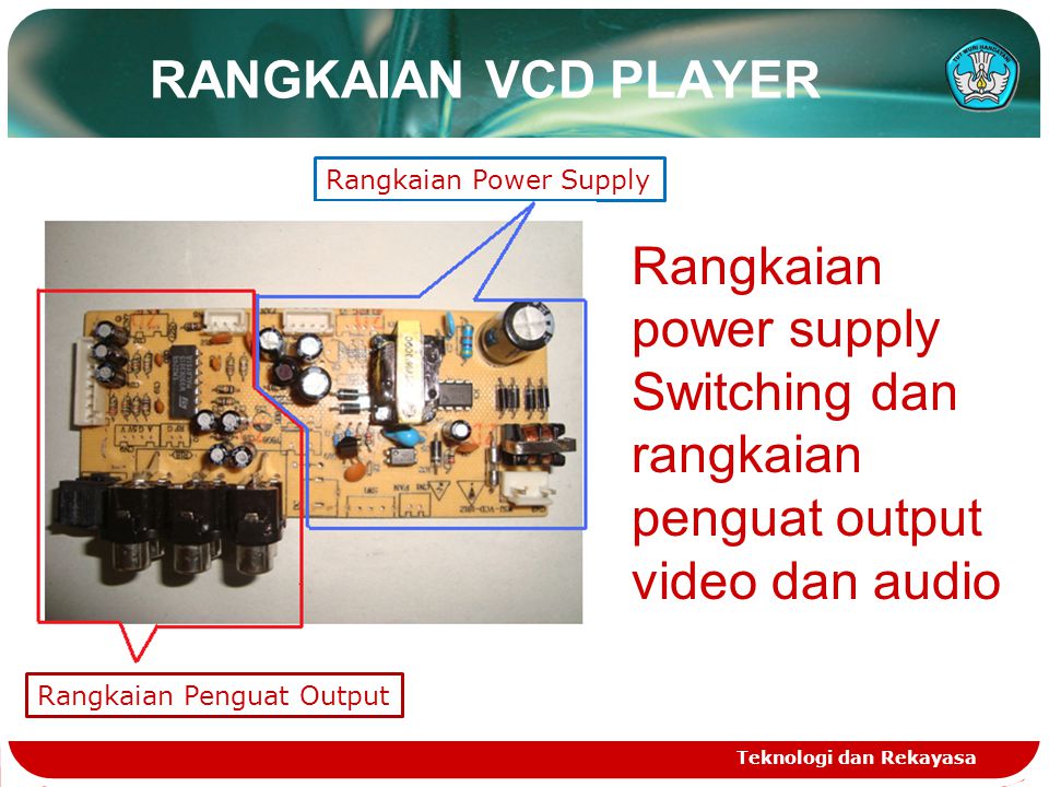 RANGKAIAN VCD PLAYER Rangkaian Power Supply. Rangkaian power supply Switching dan rangkaian penguat output video dan audio.