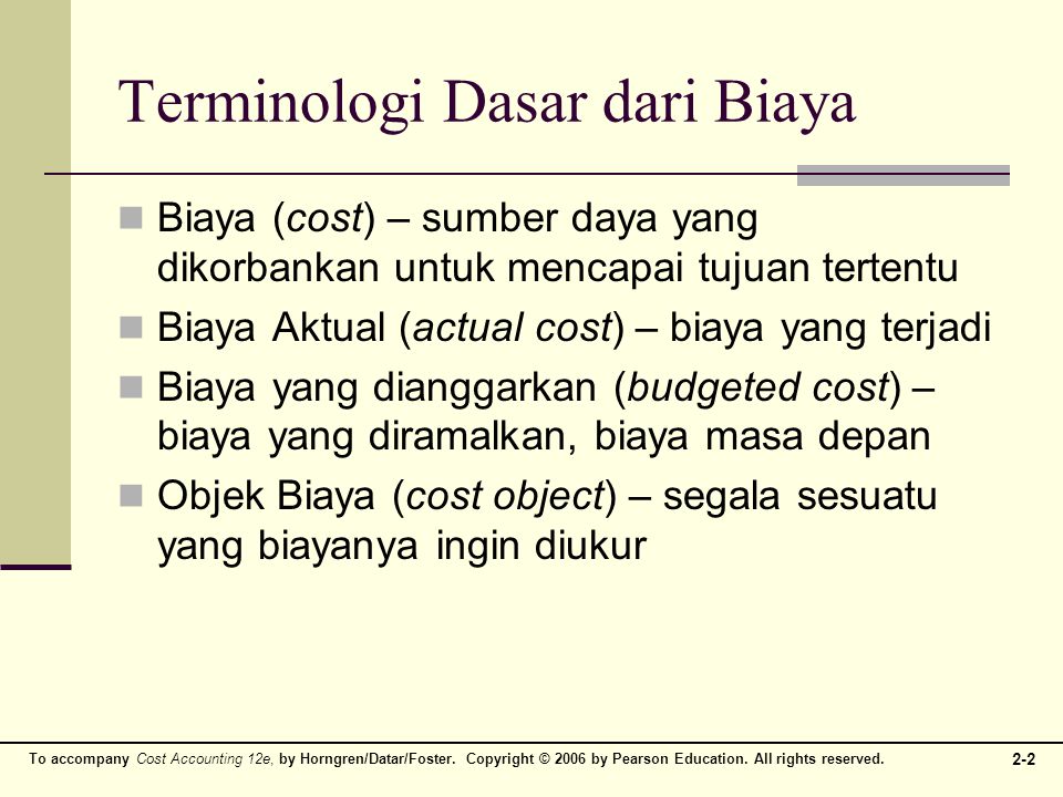 Terminologi Dasar dari Biaya