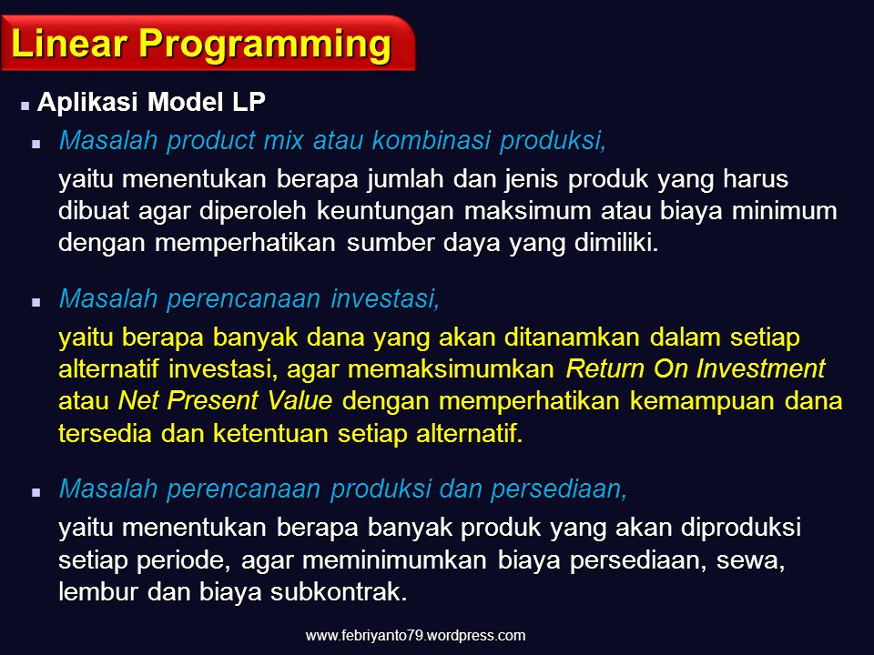 Linear Programming Aplikasi Model LP