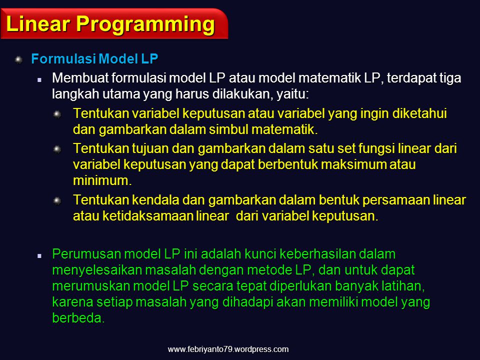 Linear Programming Formulasi Model LP
