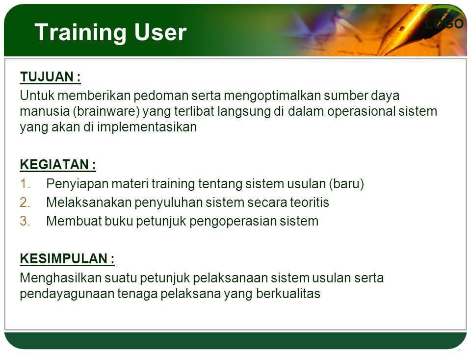 Training User TUJUAN :