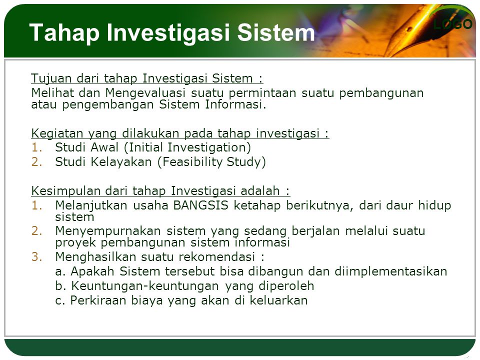Tahap Investigasi Sistem