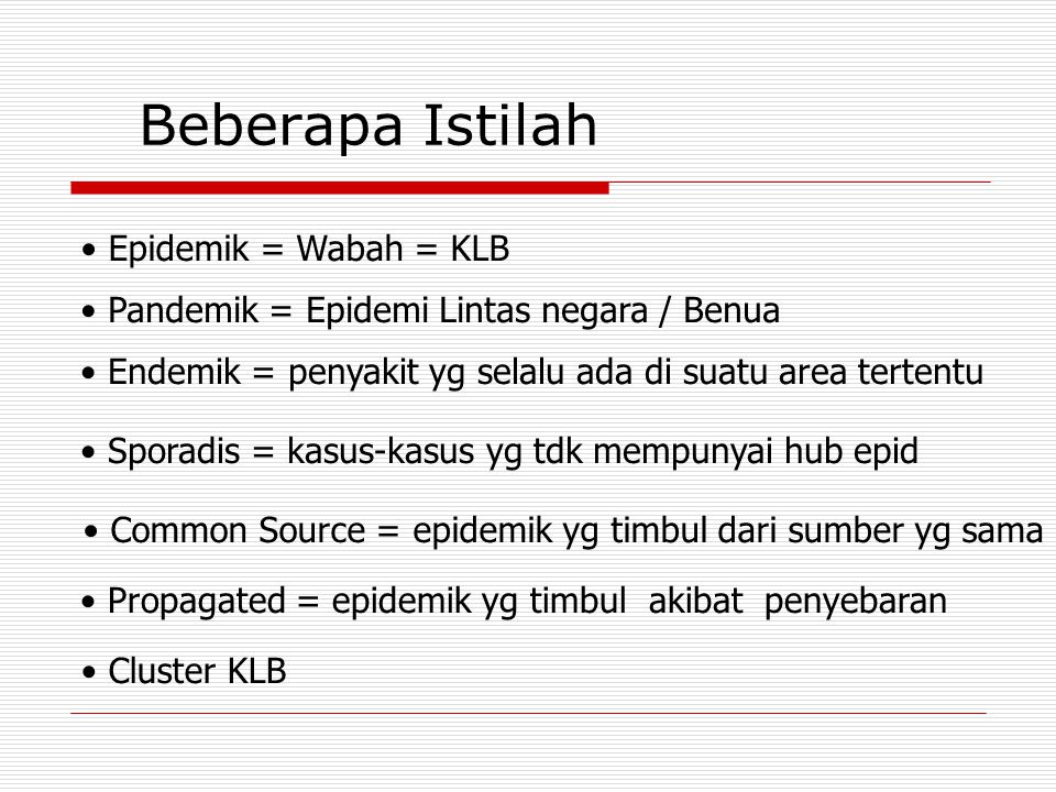 Beberapa Istilah Epidemik = Wabah = KLB